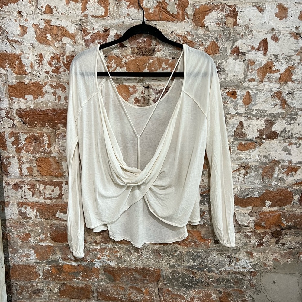 FREE PEOPLE White Twist Back Gauzy Shirt S